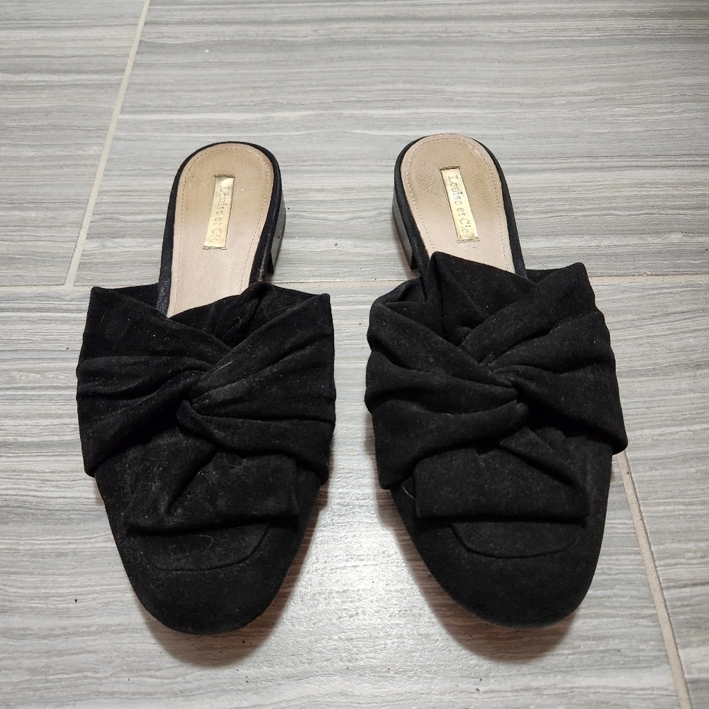 Louise et Cie Black Suede Knot Tie Mule Flats Size 7